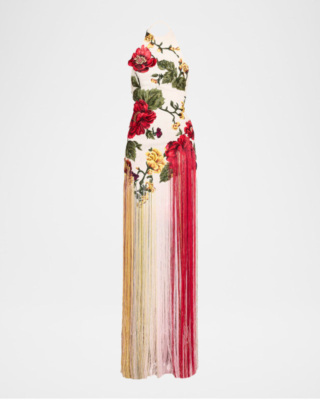 Halter Neck Embroidered Tulle Gown